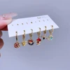 6pcs/Set Cool Mixed Movie Hero Pendants Huggie Hoop Earrings for Women Gold Color Zircon Crystal Jewelry 3