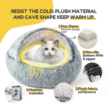 25'' Pet Cat Dog Lovely Cat Beds Nest Soft Comfortable Semi-enclosed Cat Nest Kennel indoor Pet house Supplies for Pet to Rest 2