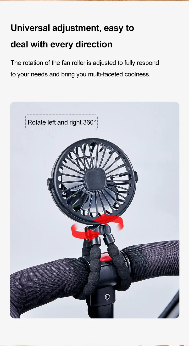 Mini ventilatore portatile multifunzione a forma di polpo ricaricabile tramite USB, piccolo e fisso, ideale per passeggino, bicicletta o altri veicoli._voghion.com