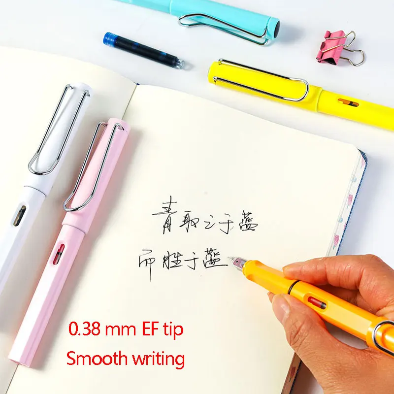 학교 학생용 만년필 세트, 교체 가능한 잉크 세트, 검정, 파랑, 빨강 잉크, EF 0.38mm, 사무실 필기구 용품, 33 개