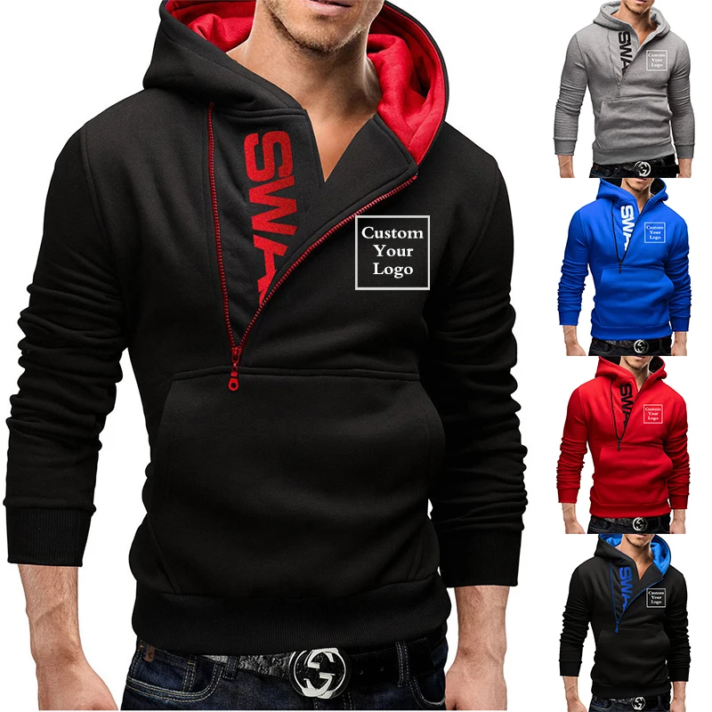 Mans Custom Logo Spring and Autumn Hoodies Letter Hooded Sweatshirt Patchwork Color Plus Zipper Hoodies
