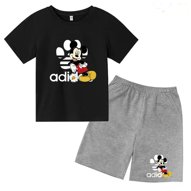 thumbnail image 1 of Conjunto de 2 piezas de camiseta y pantalones cortos de marca Disney de manga corta de verano para niños y niñas, conjuntos de moda para bebés de 2 a 12 años, 1 of 5