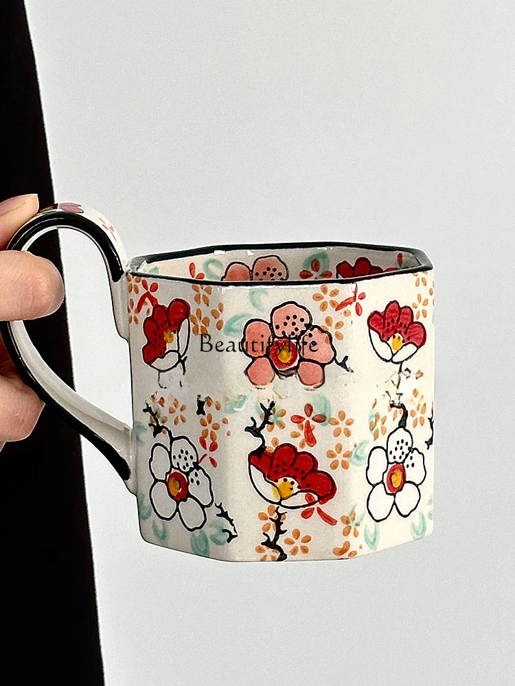 

Retro Hand-Painted Colorful Flower Mug Ceramic Water Cup Coffee Cup Niche