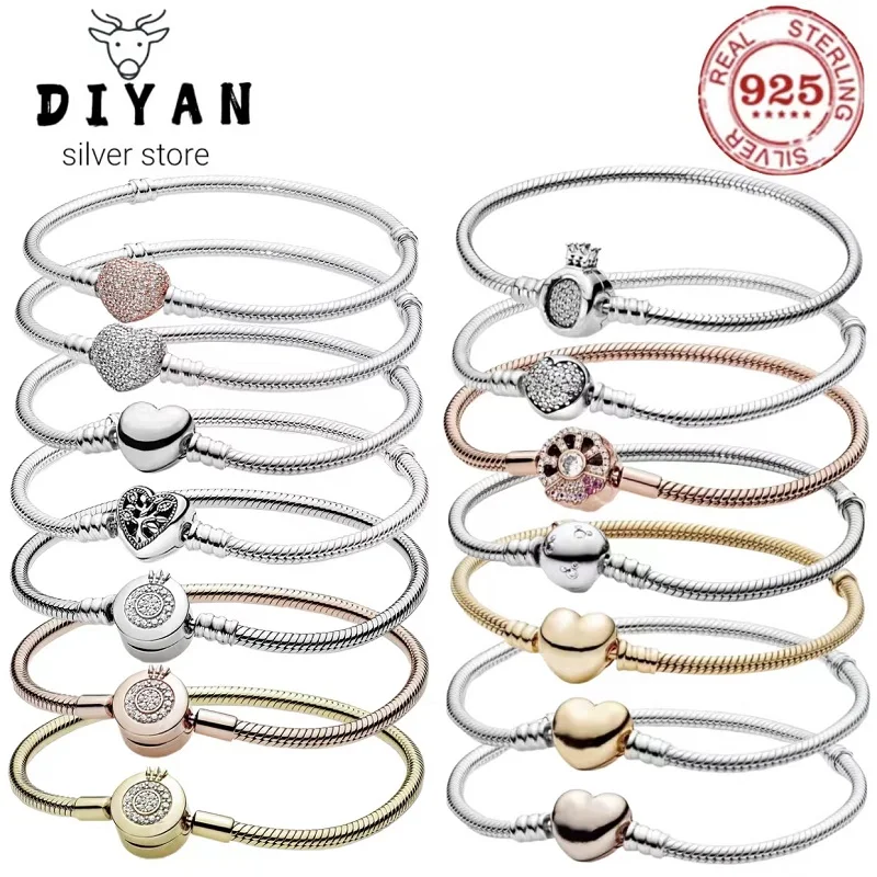 

Hot selling original 100% 925 sterling silver bracelet Love Crown snake chain romantic fashion DIY women's premium jewelry