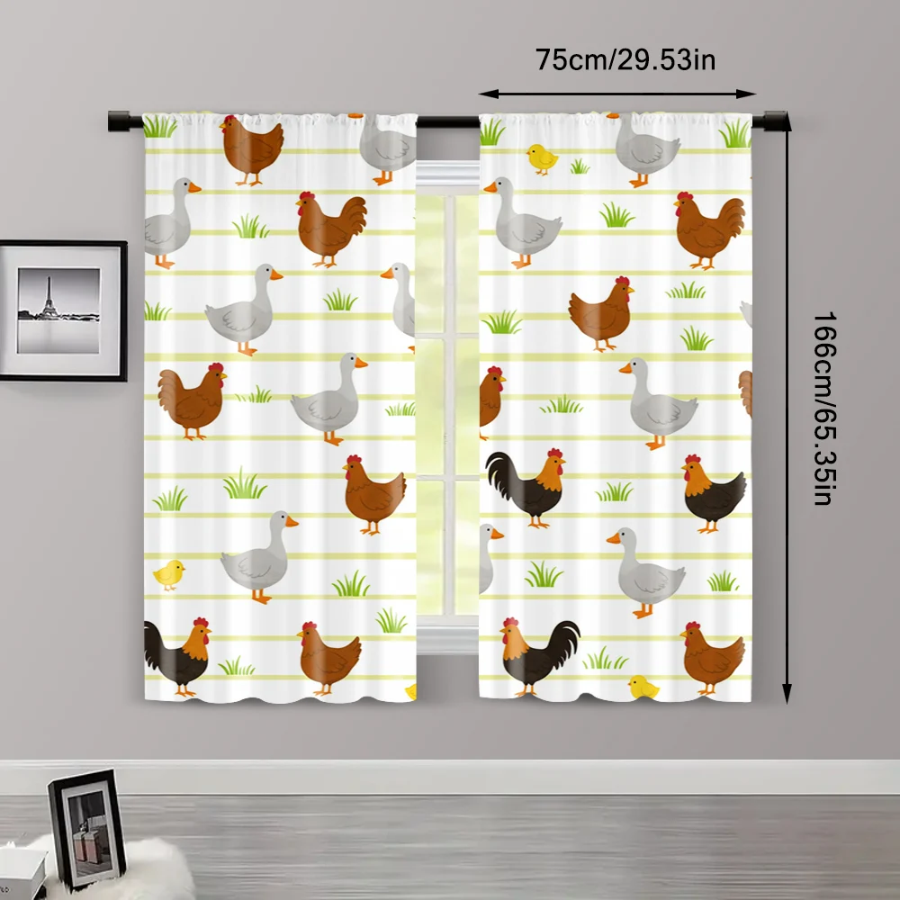 2pcs, Curtains Cute chicks Machine Washable Fabric,Without Electricity Wall Decor Applies to bedroom living room decoration 3