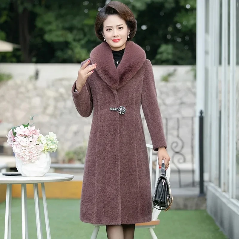 

5XL Middle Aged Women's Winter Jacket 2023 Imitation Mink Velvet Cashmere Coat High Quality Middle Age Female Woolen Coat