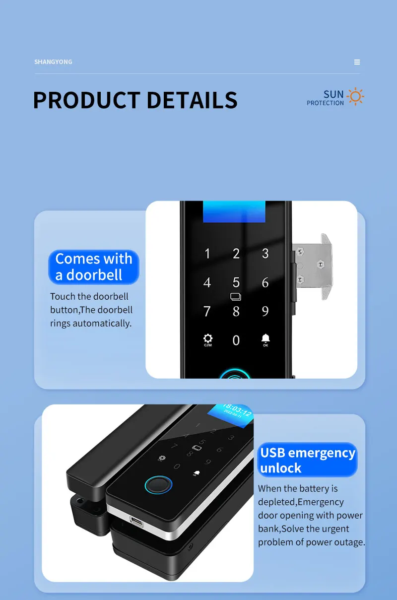 IP54 Waterproof Tuya Bluetooth Smart Door Lock Fingerprint Electronic Rim Lock F