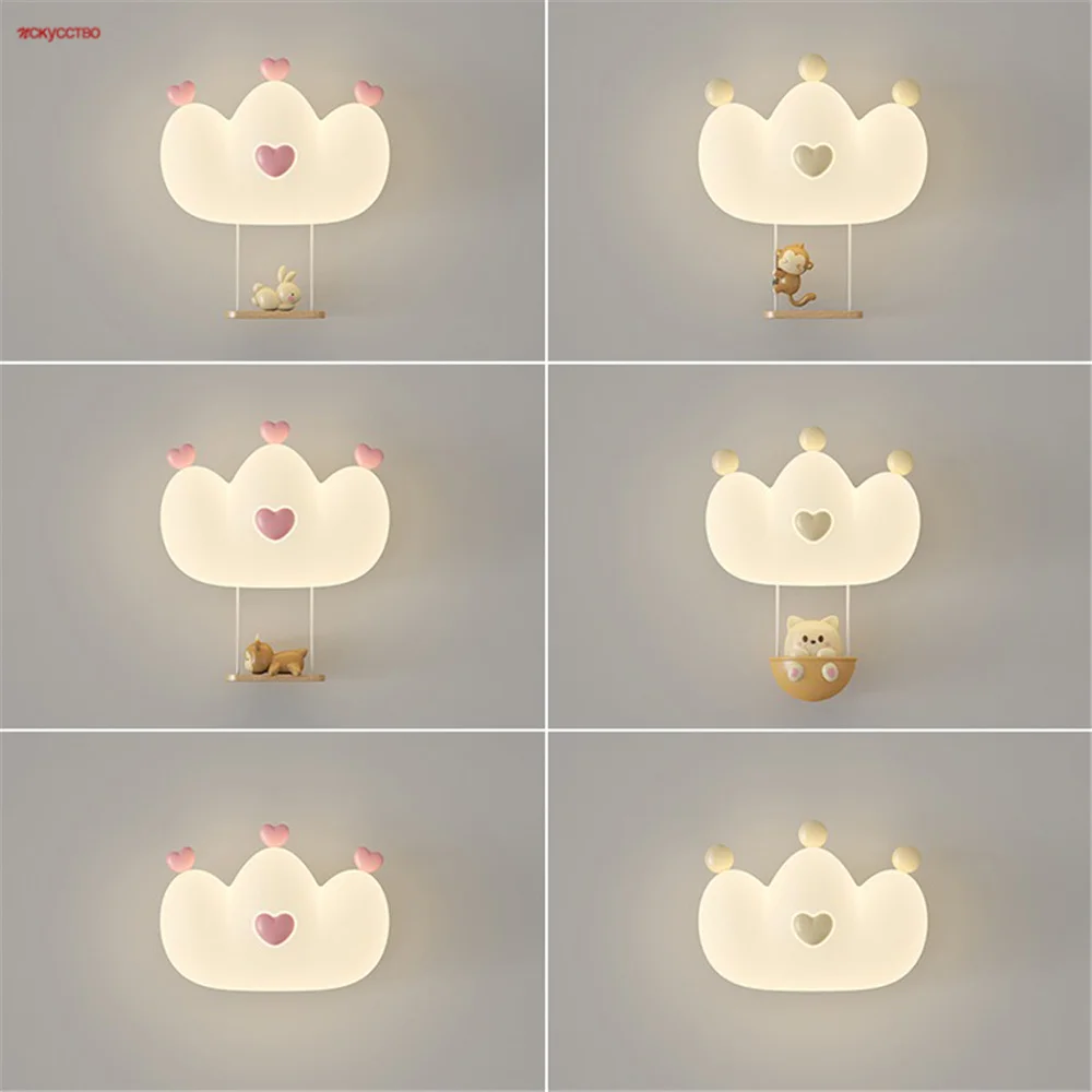 

Cartoon Hot Air Balloon Crown Led Wall Lamp Kids Bedroom Nursery Dessert Shop Decoration Sconces Aisle Hallway Kids Night Light