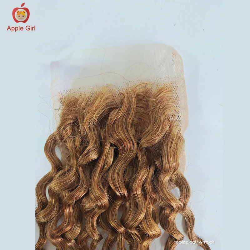 APPLEGIRL-Mèches Brésiliennes Naturelles Remy, Cheveux Ondulés, Blond Miel, avec Closure Transparente, #27, 3 /4 Lots