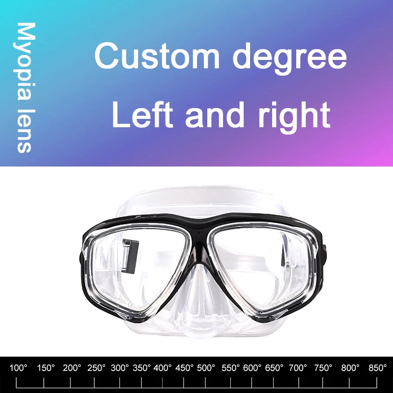 Description Picture 2 of item-1.5 To -8.5 Myopia Men Women Silicone HD Clear Anti Fog Diving Eyewear Masks Custom For Left Right Eyes Different Degrees