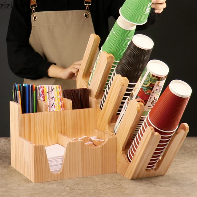 Wooden Milk Tea Cup Storage Rack