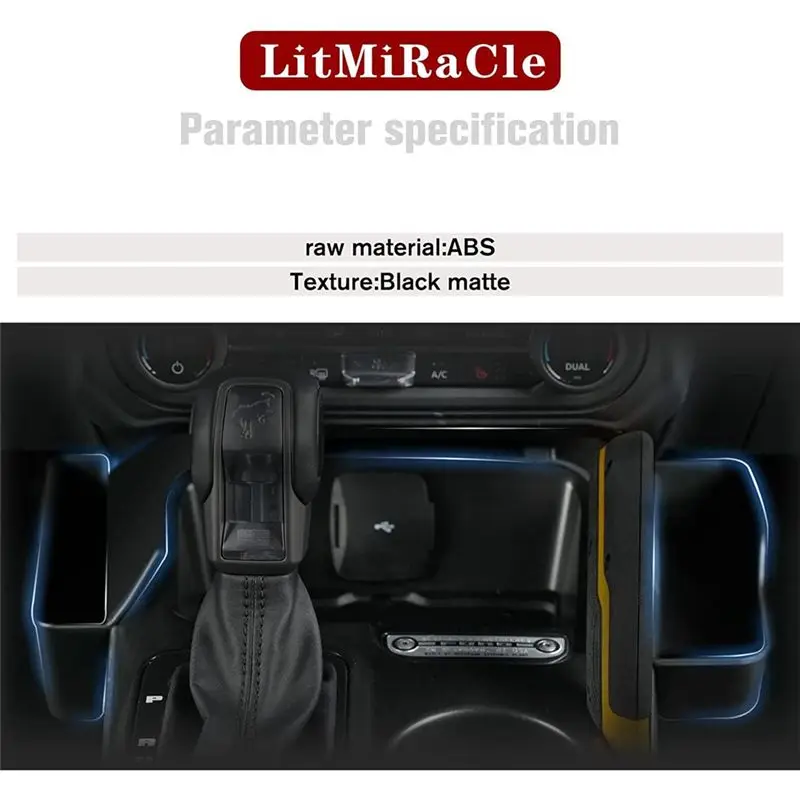 L16A-기어 사이드 스토리지 박스 기어 시프트 오거나이저 포드 브론코 2021 2022 2023용 인테리어 액세서리