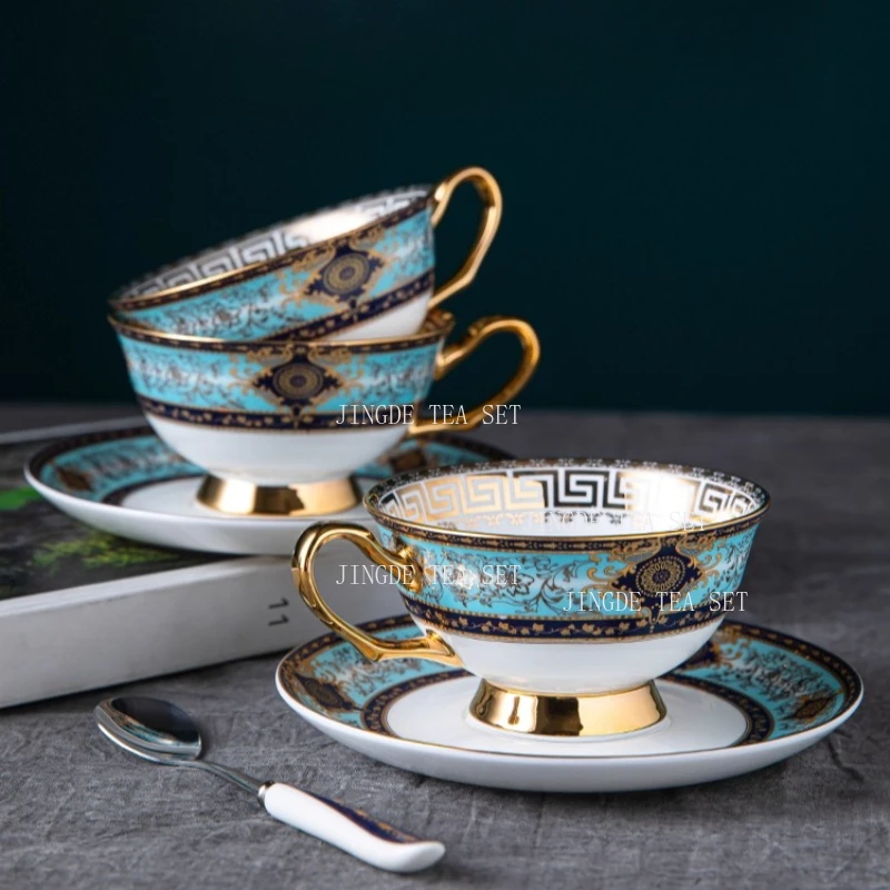 250ml Ceramic Coffee Cup High End Bone China English Afternoon Tea Set Cup, Plate, Spoon Set Underglaze Color Drinking Utensils