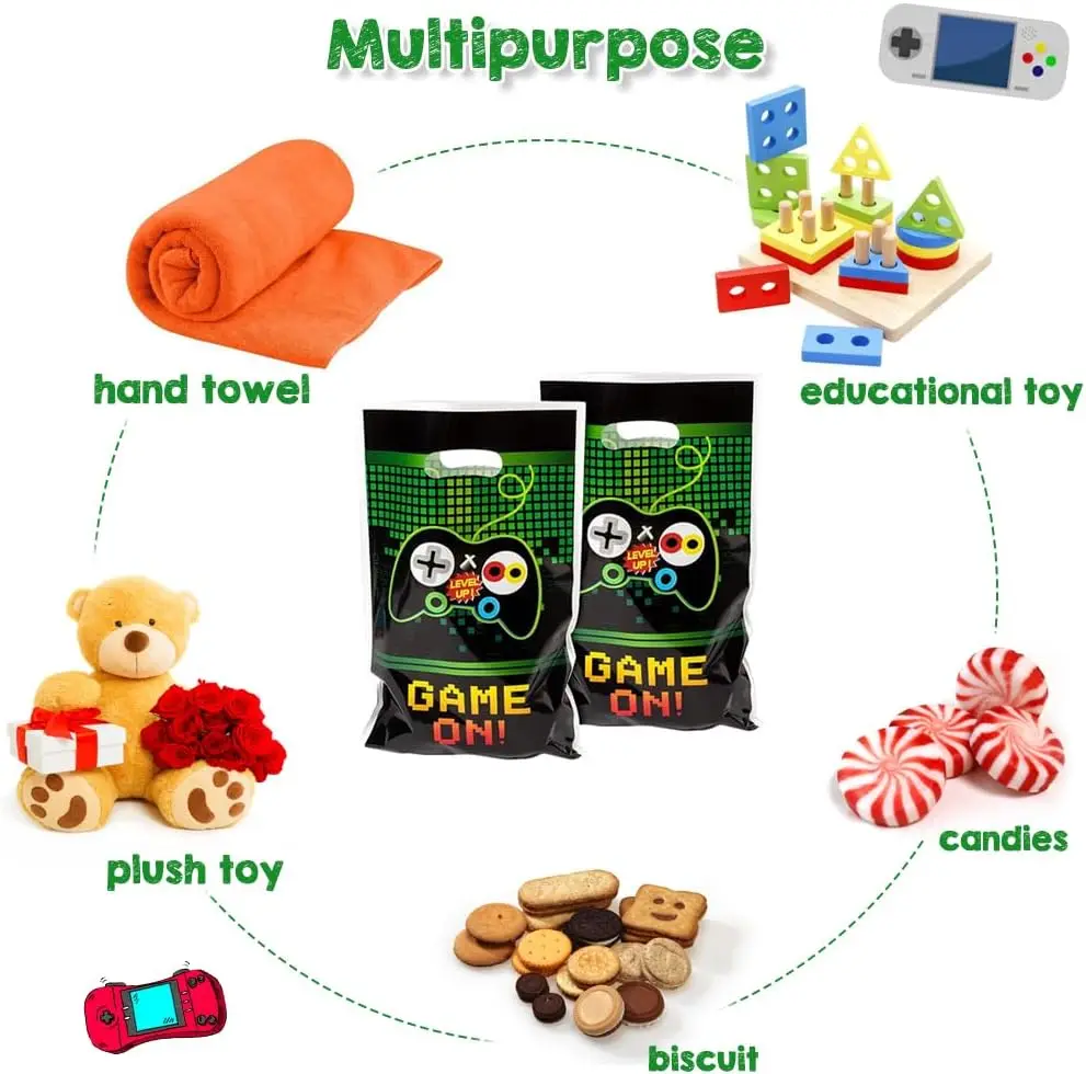 Green Video Game-Themed Party Favor Bags - Birthday & Baby Shower Decorations