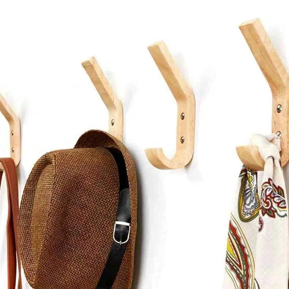 2/4 pcs Natural Wood Clothes Hanger Wall Mounted Coat Hook Decorative Key Holder Hat Scarf Handbag Hanger Organizer for Home 4