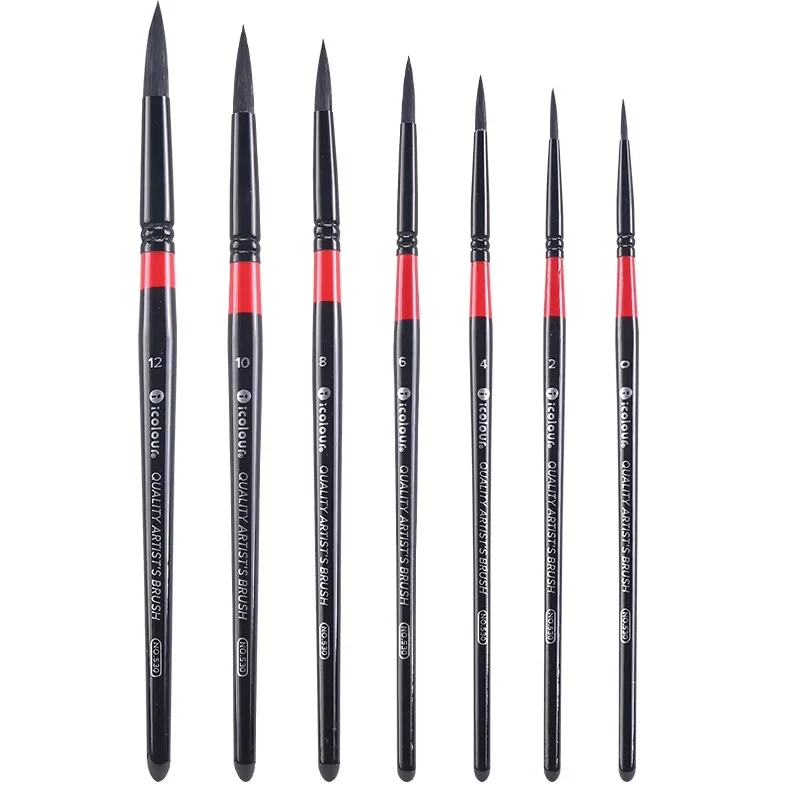 IColour Professional Squirrel Hair Painting Brush Set Black Handle Round Brush Watercolor Acrylic Gouache Oil Painting Brushes 2