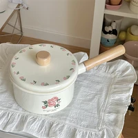 Poêle à Lait en Émail avec Couvercle, Vintage Rose, Marmite de Cuisine, Offre pour Bébé, Petit Pot à Soupe Noire, Ustensiles de Cuisine 4