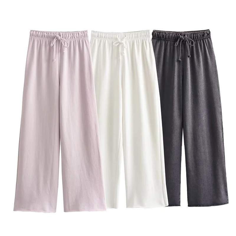 

YENKYE Autumn 2023 Women Vintage Drawstring Elastic Waist Unfinished Hem Loose Casual Pants