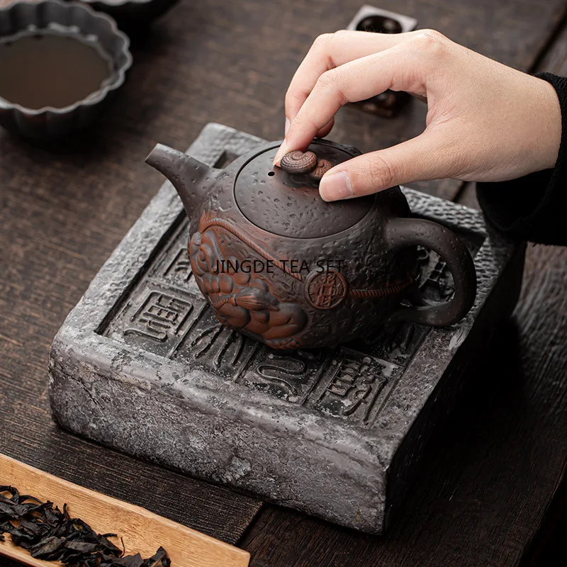 250ML small capacity purple pottery toad teapot handmade antique relief household kung fu tea set