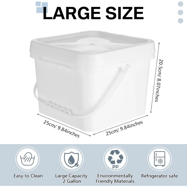 3.5 gal Square Plastic Buckets and lid,w/Handle,Ez Stor, 6 Pack