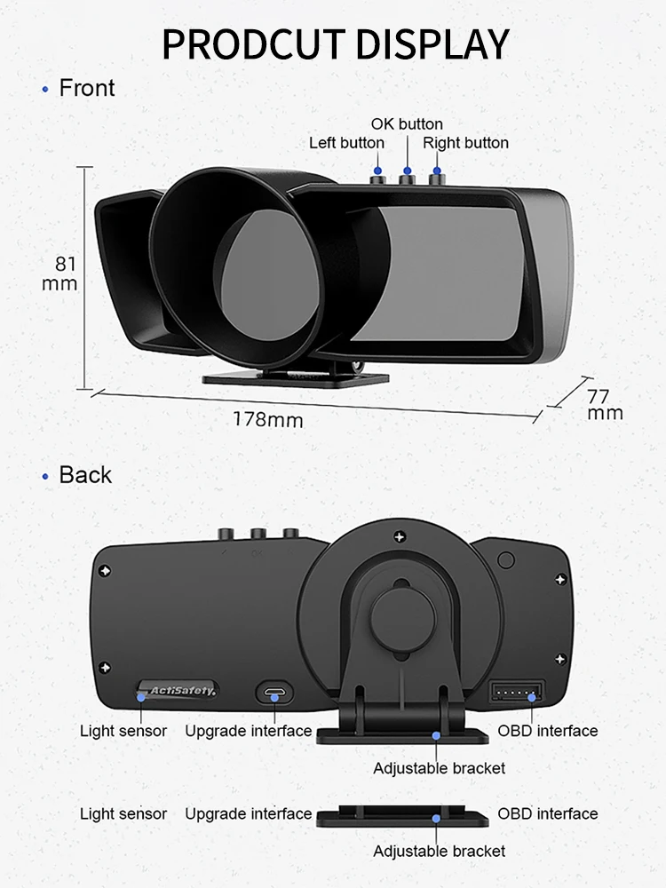 OBD2 HUD Display Dual Screen Car Head Up Display OBD2 GPS Auto Display
