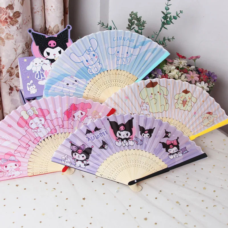 7 Inches Sanrio Folding Fan Hello Kitty Cinnamoroll Kuromi My Melody Cute Protable Chinese Style Summer Fan Girls Birthday Gift