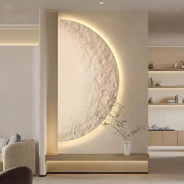 รีโมทคอนโทรล Dimming ภาพวาดโคมไฟ Creative Minimalist ห้องนั่งเล่นพื้นหลัง Wall Decor LED ภาพวาดดวงจันทร์ไฟผนัง 1