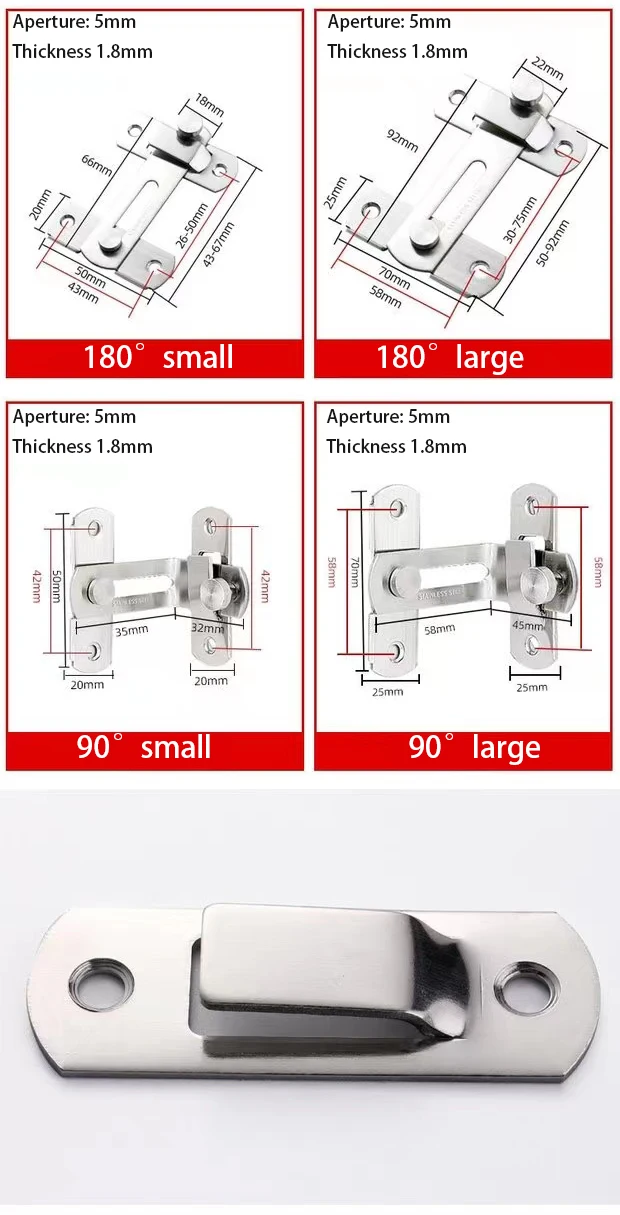 Description Picture 6 of item90 Degree Stainless Steel Door Hasp Anti-rust Safe Door Bolt Lock Buckle Security Sliding Door Chain Locks for Hardware