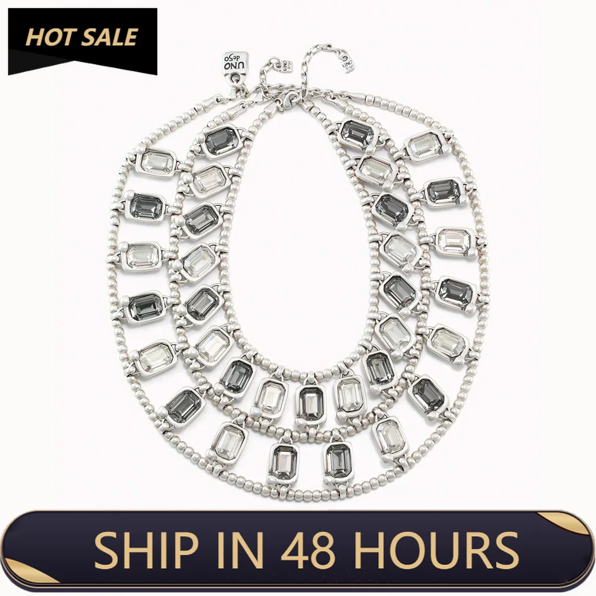 

2024 New Product Spain UNOde50 Jewelry Fashion Luxury Grey White Crystal Double Layer Necklace Women's High Quality Gift