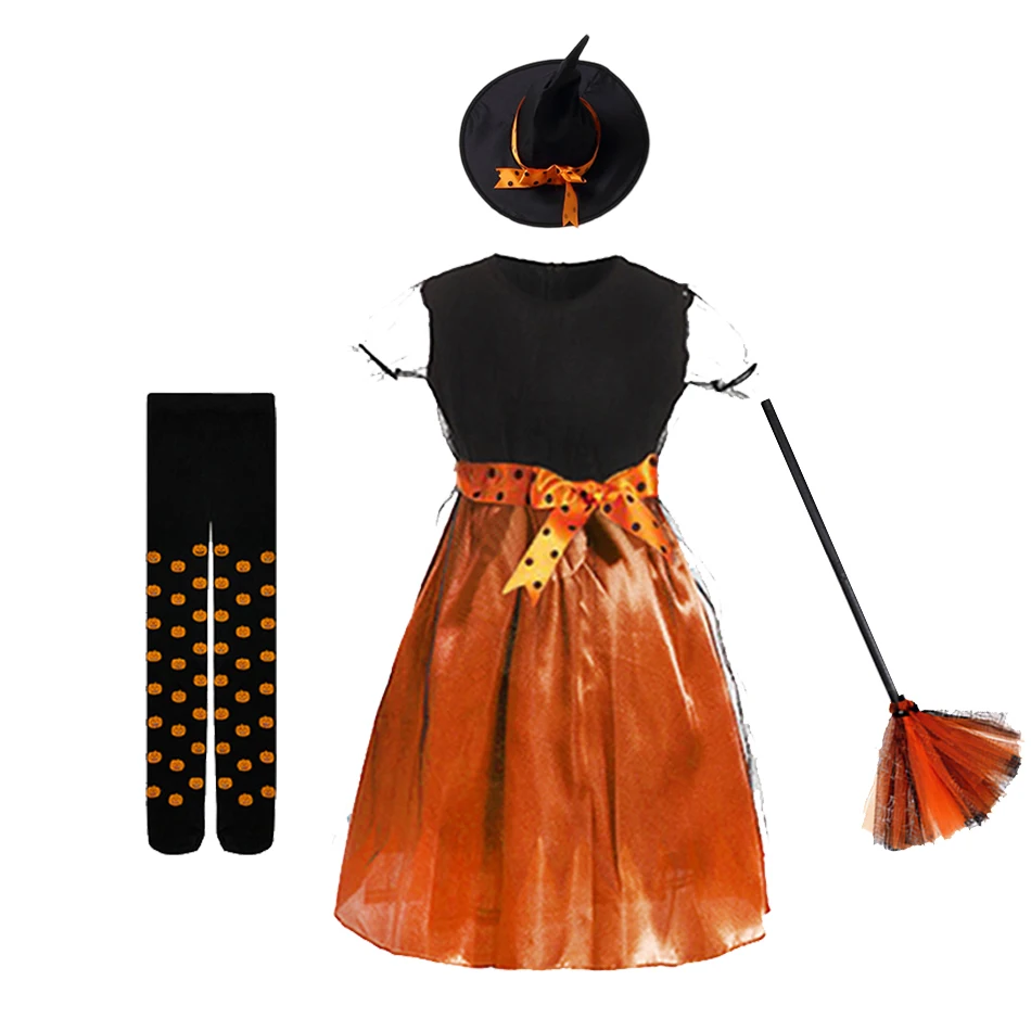 thumbnail image 1 of Disfraz de calabaza para bebé, vestido de princesa para niña, vestido elegante para actuación de vampiro, mameluco de bruja para Halloween de 1 a 12 años, 1 of 5