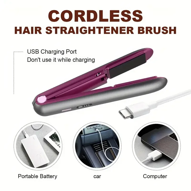 2-in-1 USB charging straightener heats up quickly straight and curly hair three adjustable temperature setting