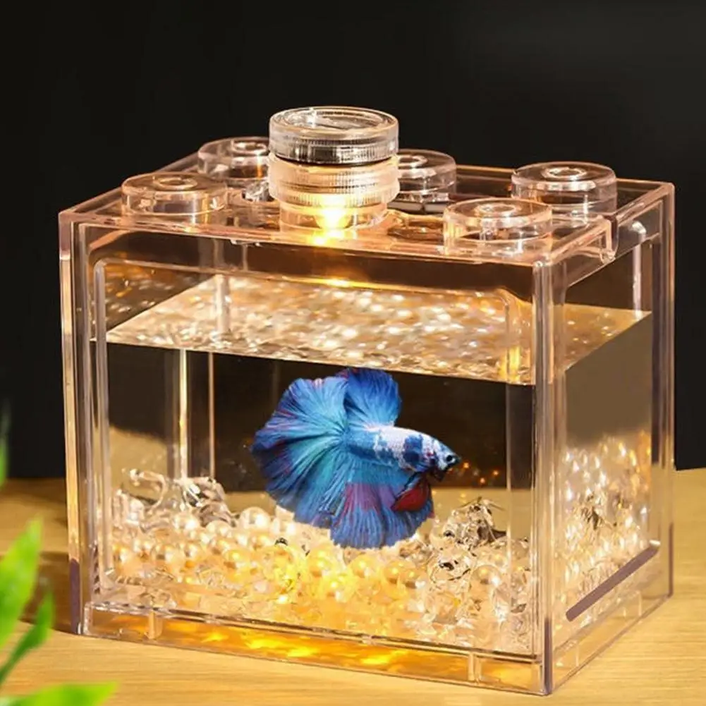 Building Blocks Betta Fish Tank High Transparent Mini Fish Bowls Pet Stackable Aquariums Cylinder Desktop Micro-Landscape