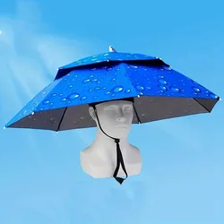 Foldable Waterproof Umbrella Hat for Outdoor Sunshade and Rain Protection (Blue)