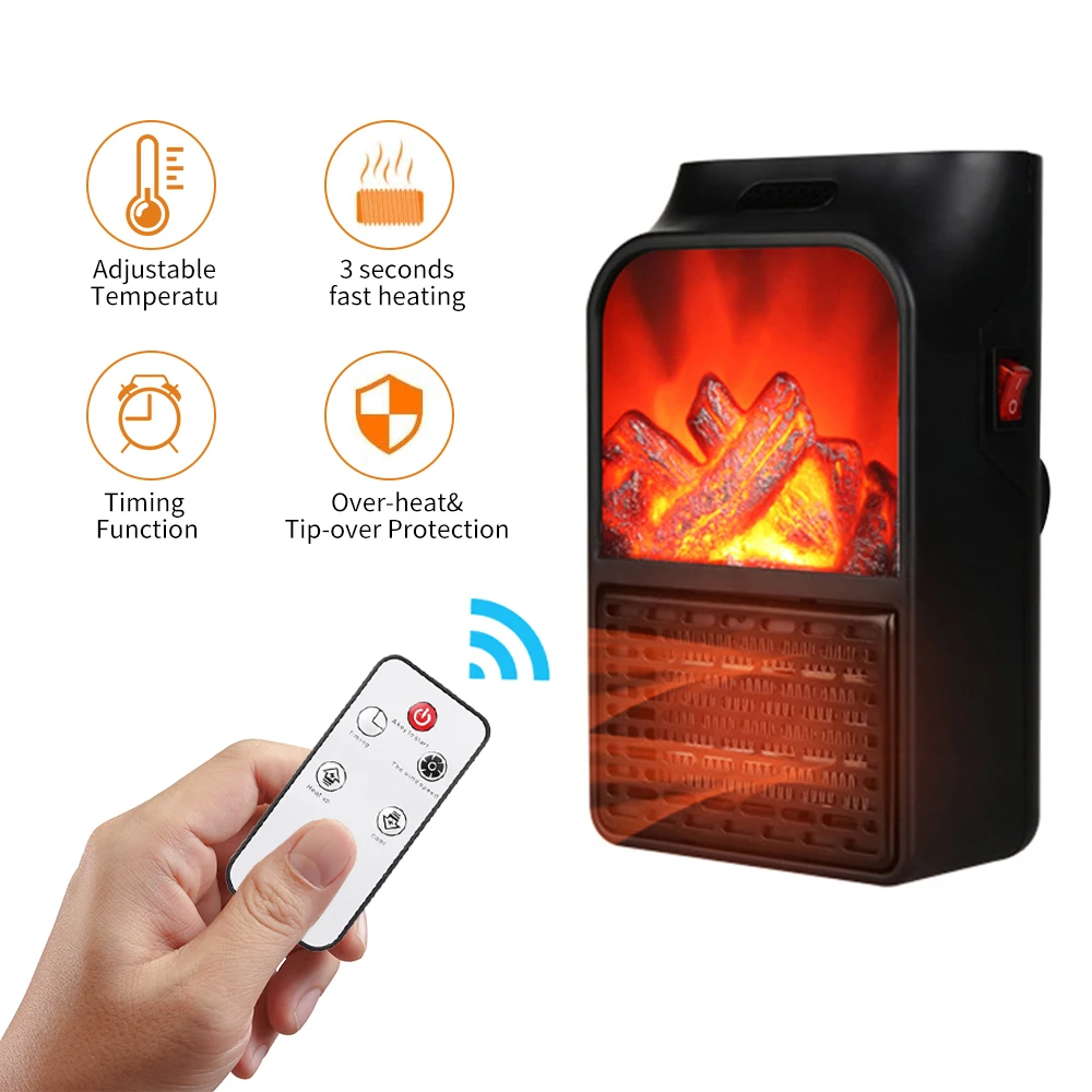 Mini Electric Wall-outlet Flame Heater 900W EU Plug-in Air Warmer PTC  Ceramic Heating Stove Radiator Household Wall Handy Fan - AliExpress
