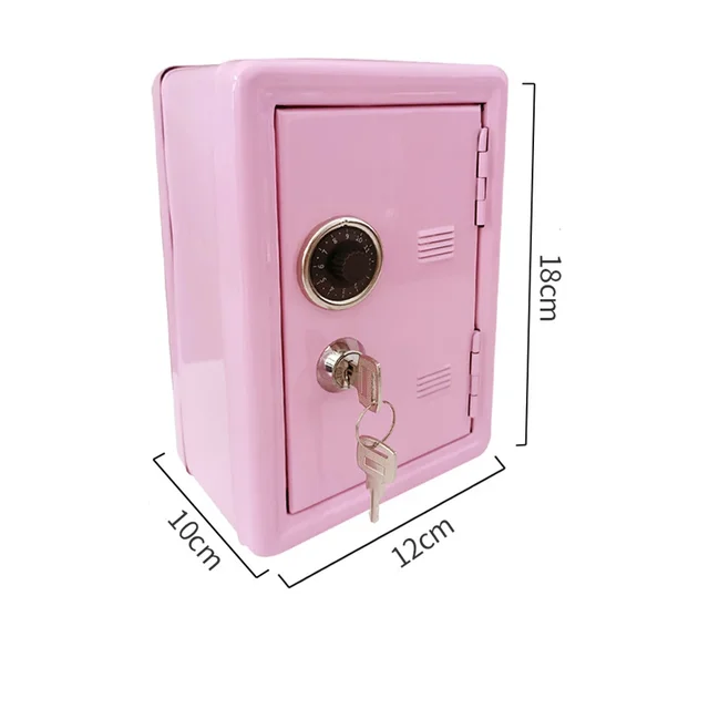 Rectangular Metal Mini Safe Password with Key Piggy Bank Safe Shape Child Piggy Bank 3