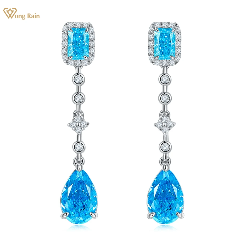 

Wong Rain 925 Sterling Silver 5CT Crushed Ice Cut Lab Emerald Citrine Aquamarine Gemstone Water Drop Earrings For Women Jewelry