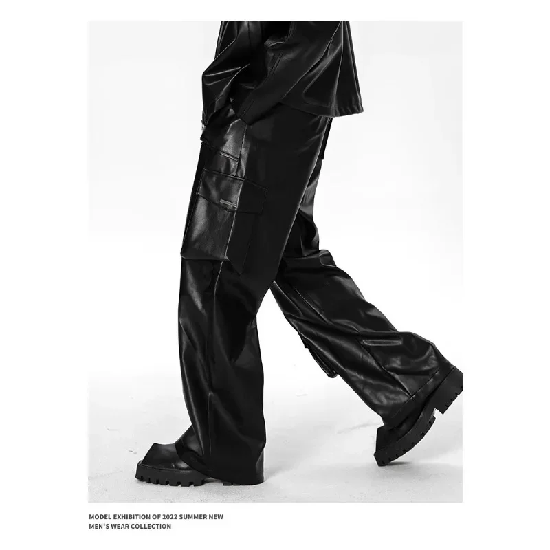 Men Spring and Autumn Multi-pocket Cargo Pants Casual Pants American Hiphop Street Punk Leather