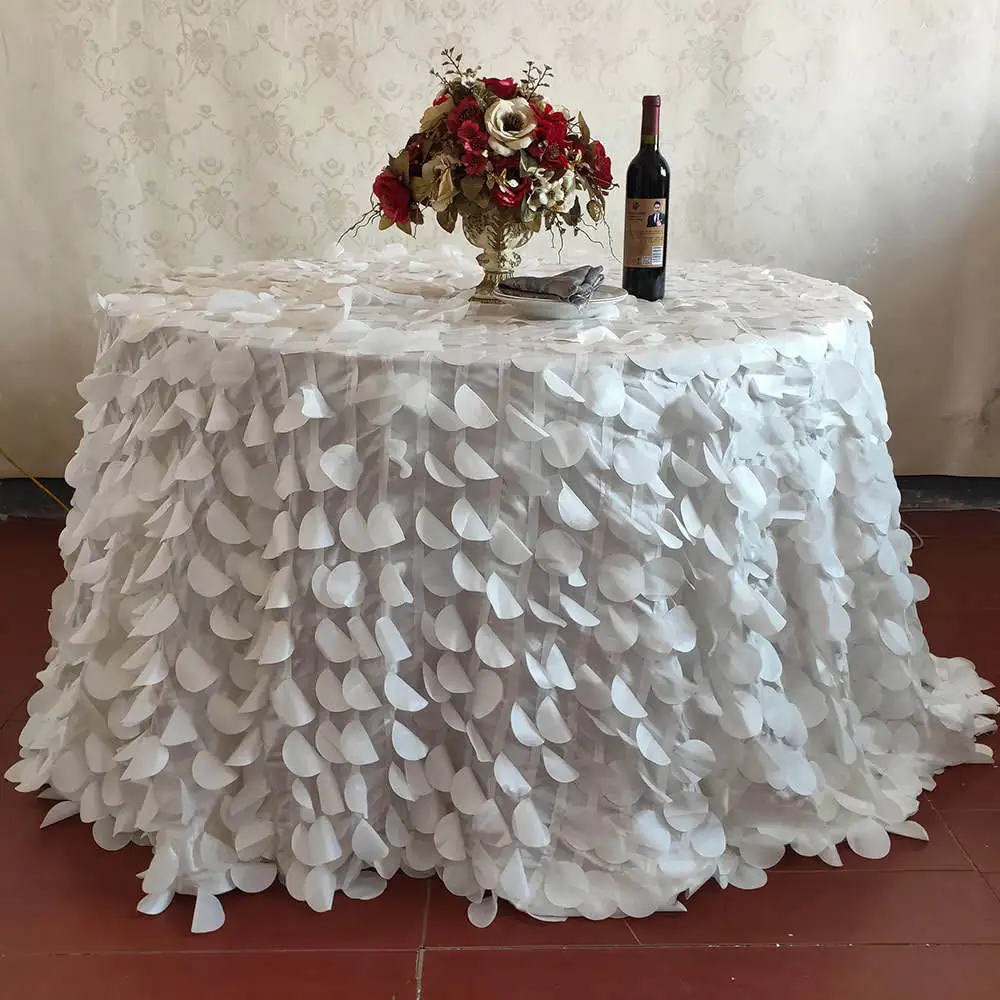 Solid White Sewing Embroidered Wedding Banquet Tablecloth High-end Luxury weding Party Table Cover Hotel Decoration Table Cloth