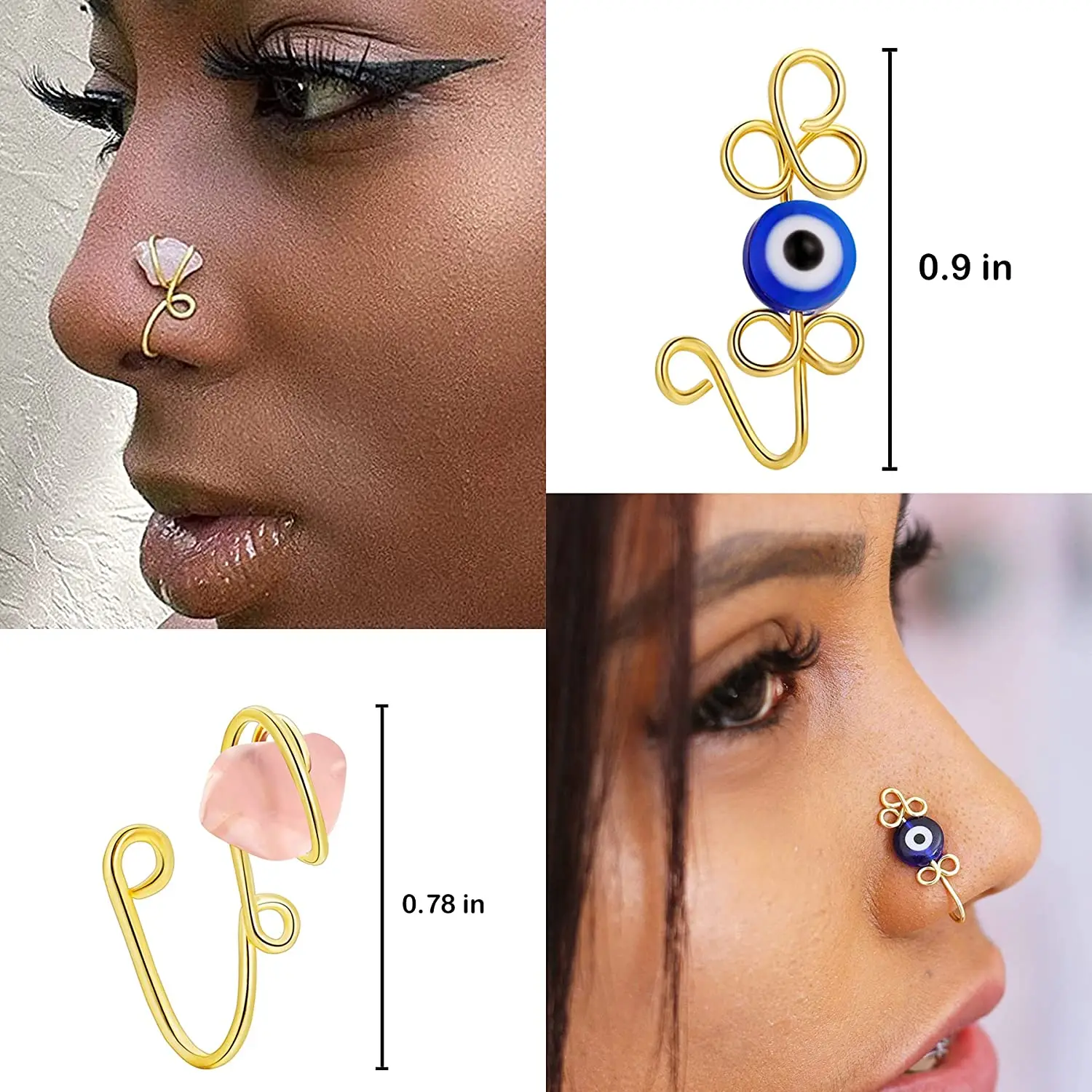 24PCS African Nose Cuffs for Women Multi-Style Faux Fake Nose Ring Non Piercing for Teen Girls Small Clip on Nose Ring Set