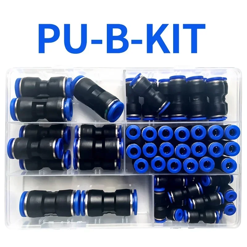 60PCS/Box Set Air Straight Pneumatic Fittings PU Water Pipes Quick Release Connector PU-4-6-8-10mm Plastic Hose Couplings