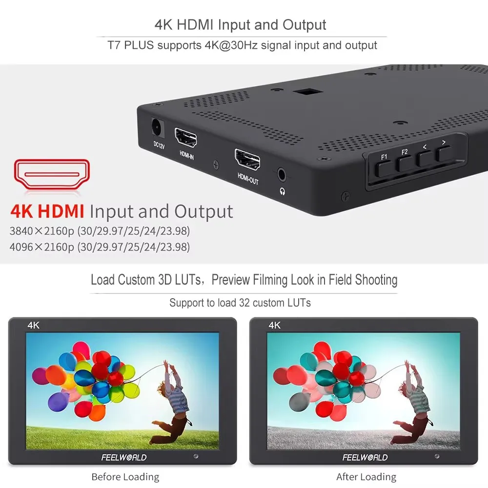 FEELWORLD T7 PLUS LUTIPS 1920x1200 On-camera Field Monitor Aluminum Housing 4KHDMI-compatible Input/ Output For Video Shooting
