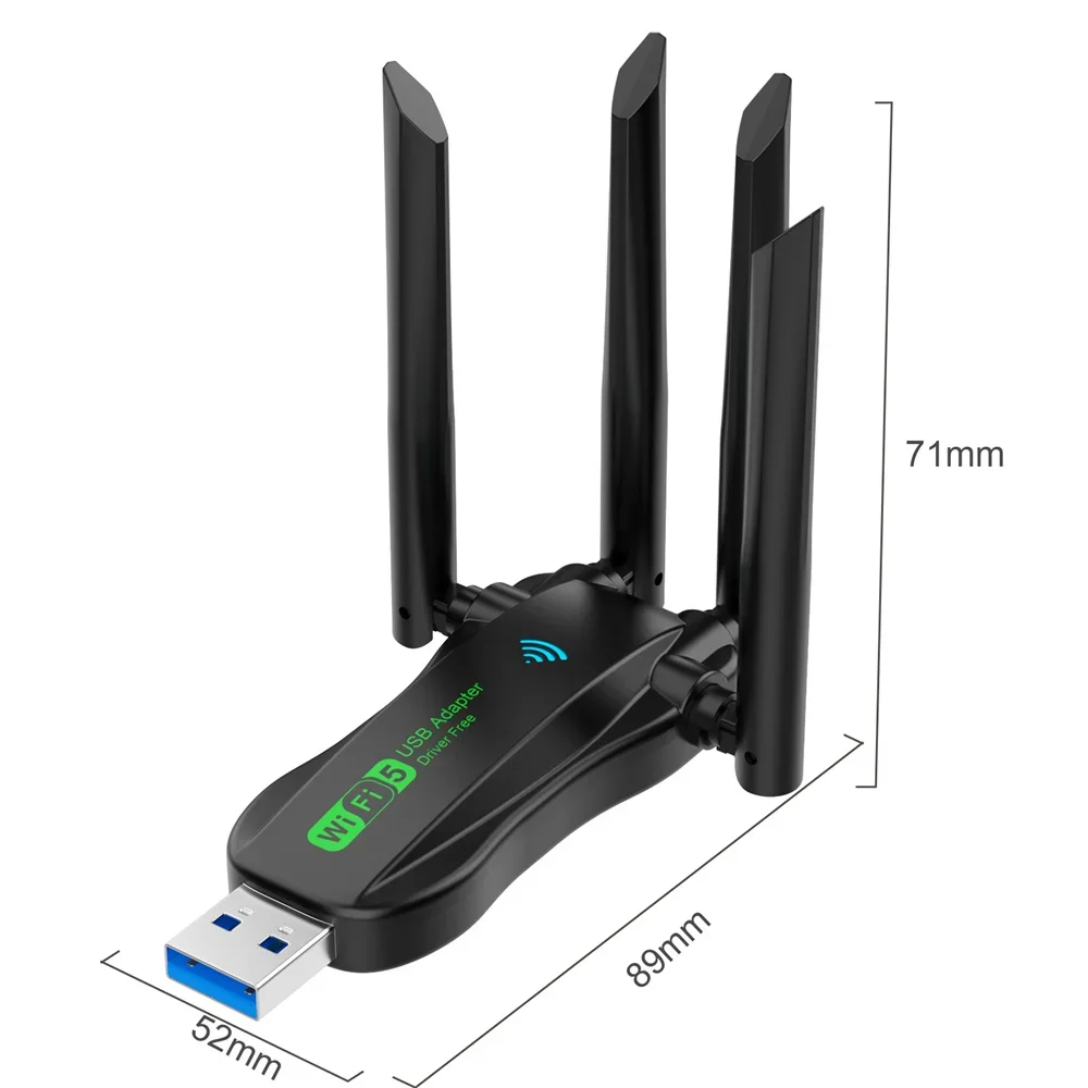 Original 4 Antennas 1300Mbps WiFi USB 3.0 Adapter 2.4G 5GHZ Dual Band WiFi Dongle Wireless Network Card 802.11AX For Win 10/11