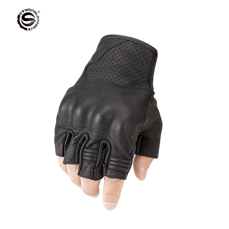 

New Goat Skin Leather Motorcycle Gloves Half Finger Gloves Soft Wear Resistant Sheepskin Gloves Men Summer Motorcycle Men Women