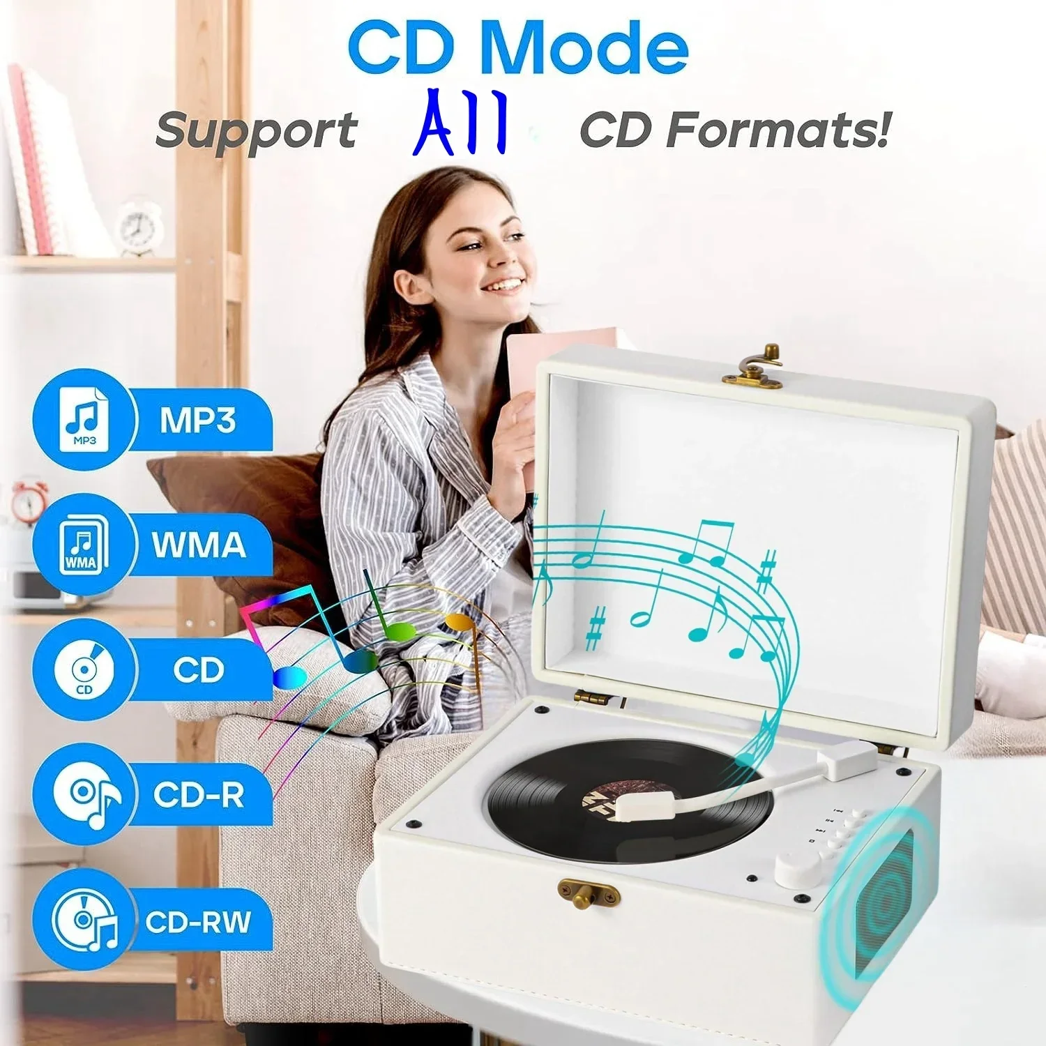 스테레오 스피커, 레트로 여행 가방, 리모컨 데스크탑 블루투스 5.1 CD 플레이어, 스피커 포함, 듀얼 대용량 배터리