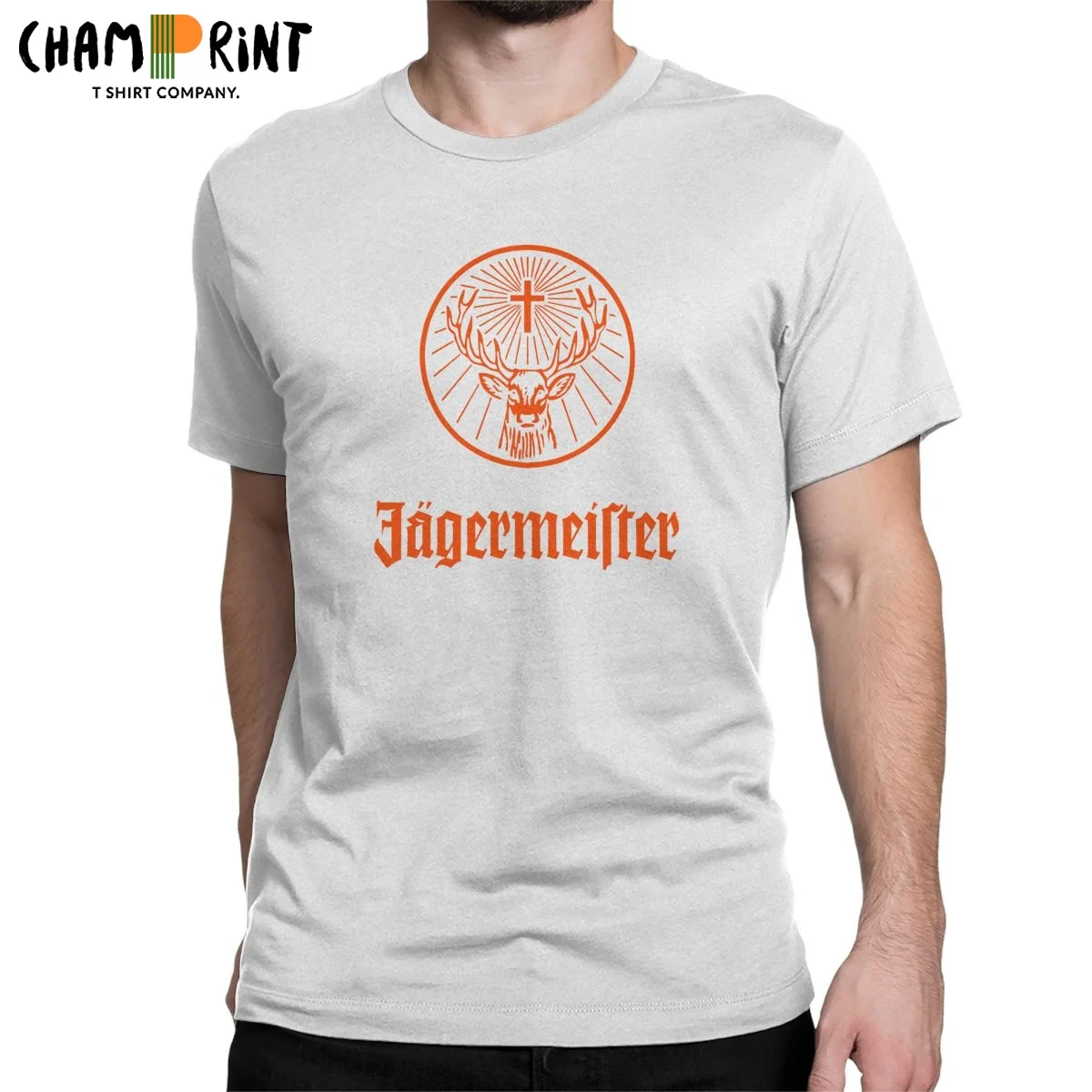 Jagermeister Men's T Shirts Deer Animal Hipster Tee Shirt Short Sleeve Round Neck T Shirt 100