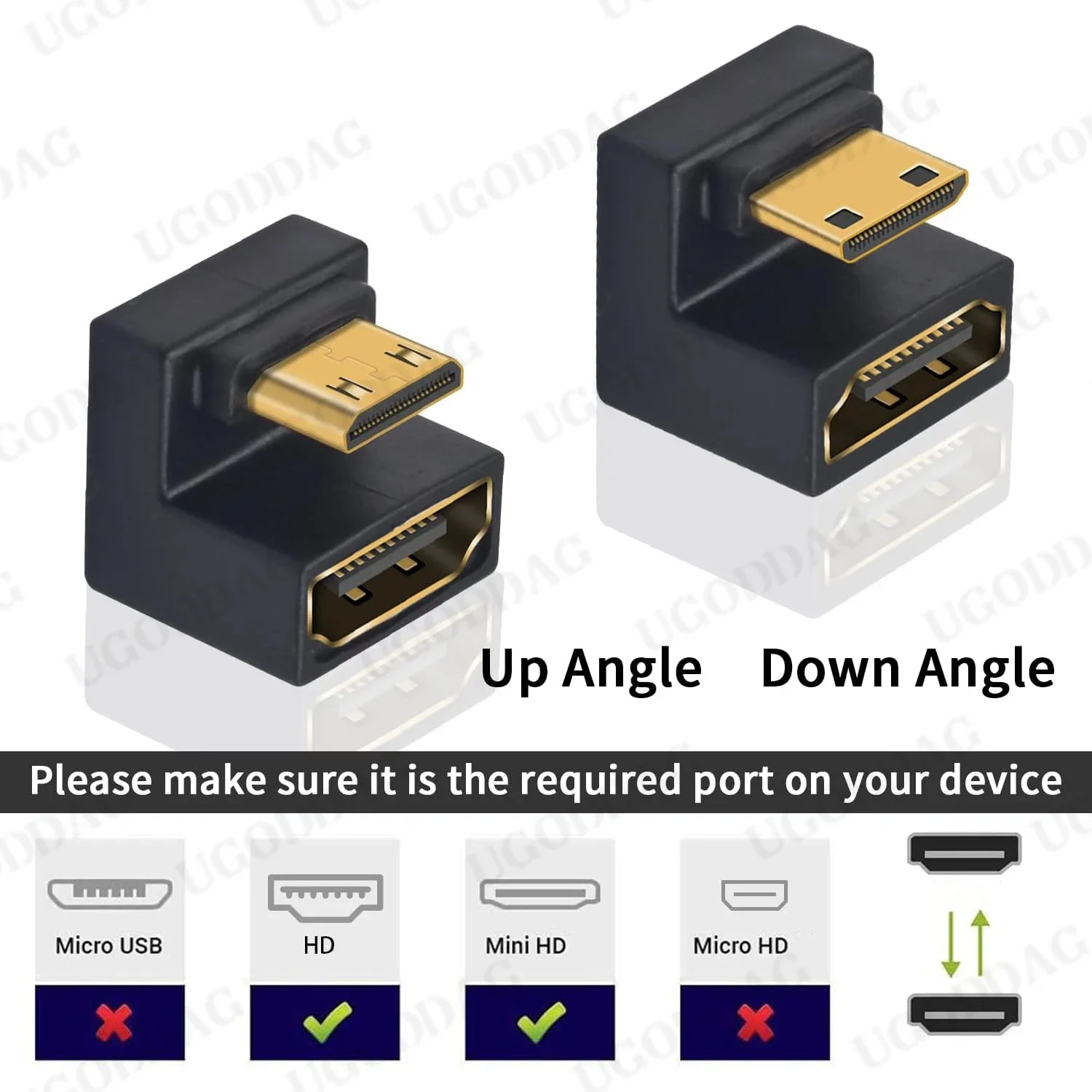 HDMI-compatible Female to Mini-HD Male U Shaped Adapter 180 Degree 8K@60Hz UP/Down Angle For Portable Monitor Notebook Camera