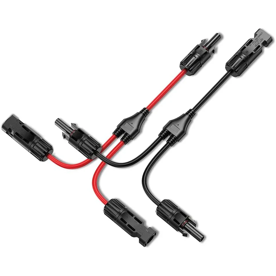 Power Solar Connectors 30A Y-Branch Cable, Solar Cable Parallel Adaptor in Pair for Solar Panel 1*M/FF+1*F/MM black red Power