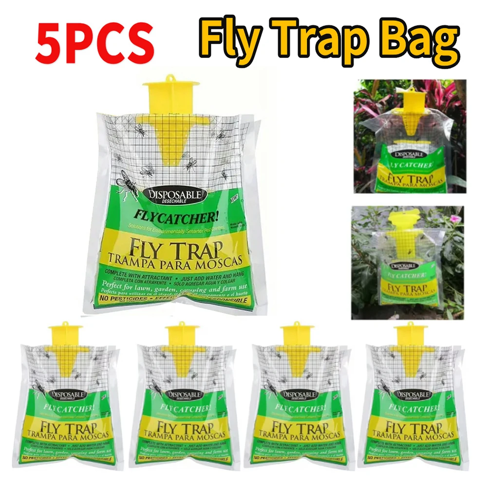 Fly Trap Hanging Fly Trap Bag with Fly Bait Disposable Flies Trap Non-Toxic Mosquito Catcher Wasp Insect Bug Killer for Outdoor
