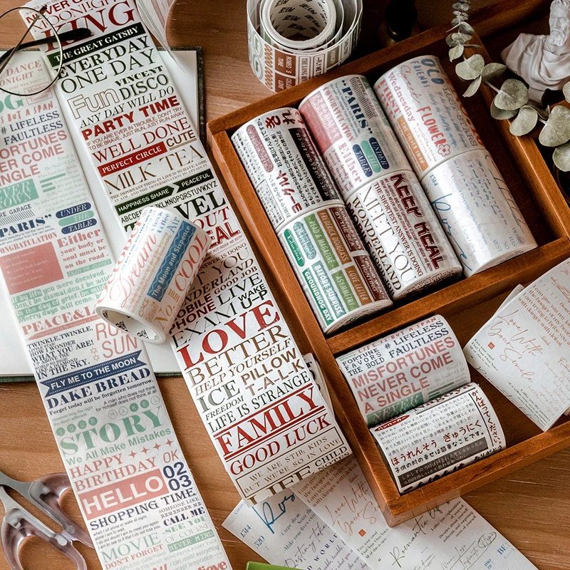 레트로 영어 텍스트 생활 와시 테이프 장식 스크랩북 스티커 라벨, 특수 오일 마스킹 테이프 문구 학교 용품 