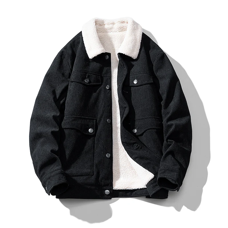Men's Winter Padded Jacket Corduroy Lapel Fleece Coat vintage Windbreaker Loose Casual Outerwear Unisex Thick Warm Fashion Parka